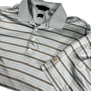 Nike Tiger Woods Golf Polo Men's L Blue Stripe Pullover Shirt Double Mercerized